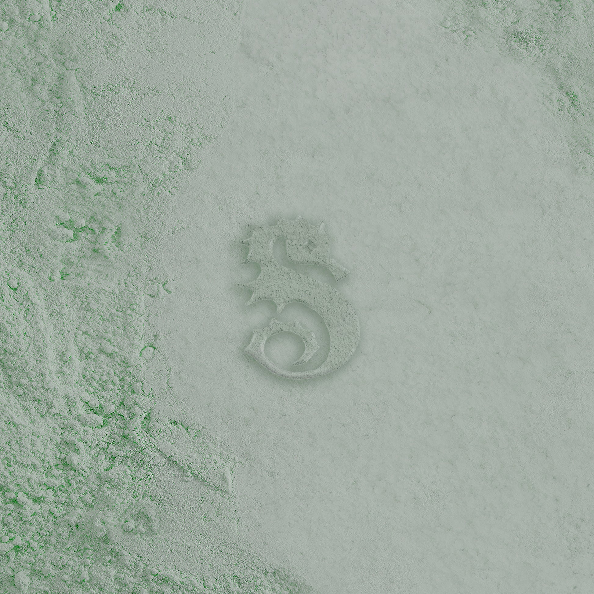 Seahorse logo in green powder
