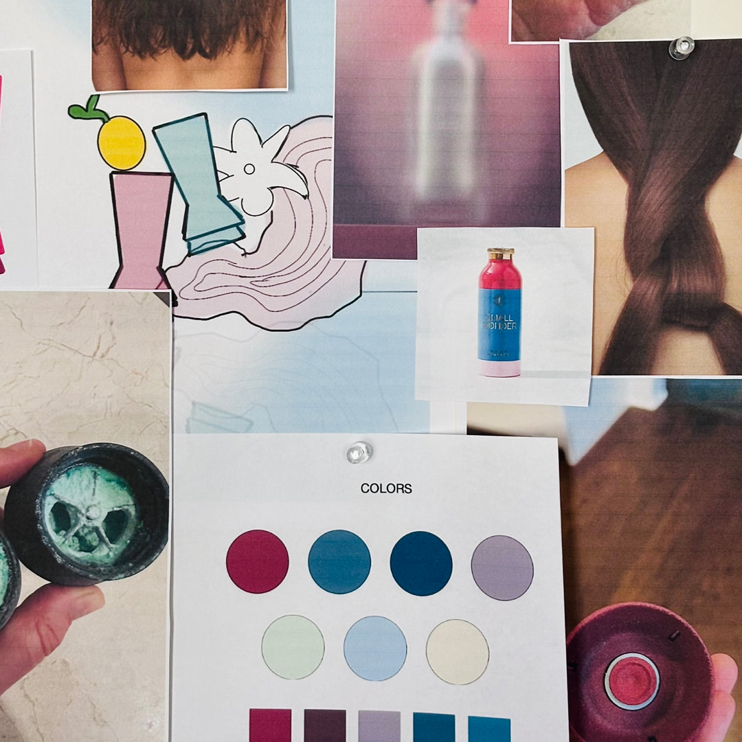 Dreamboard with Small Wonder Products, concepts, luxurious hair and color swatches. 