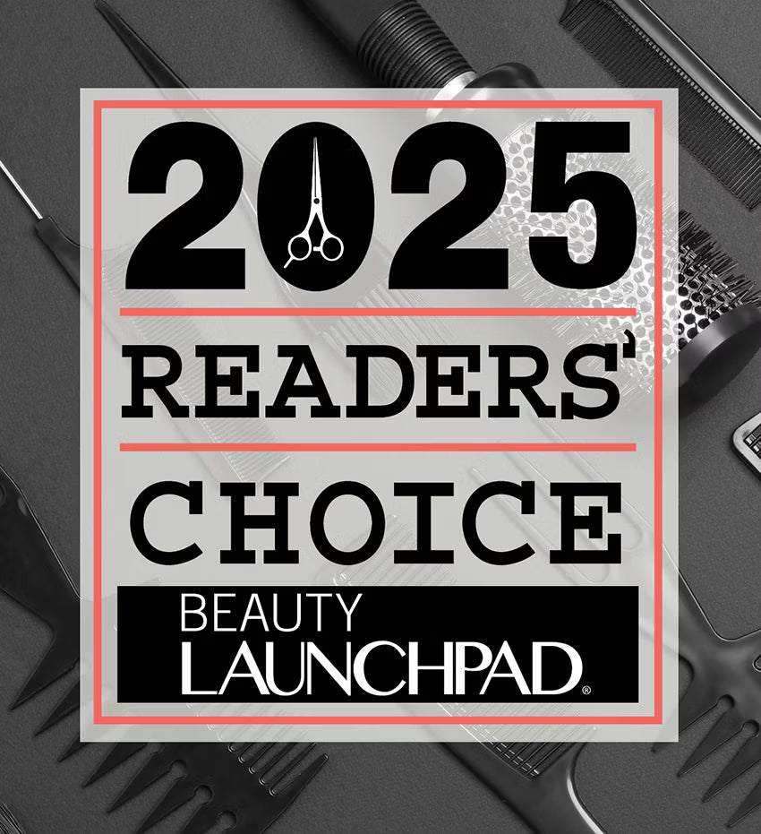 2025 Readers' Choice Beauty Launchpad logo with hair styling tools in the background